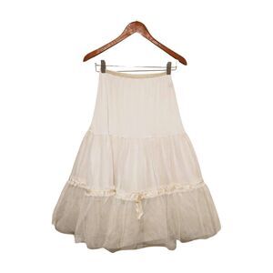 Vintage 50s Petticoat Pleated Slip Skirt Ruffled Tulle Netting Ribbon Trim S/M